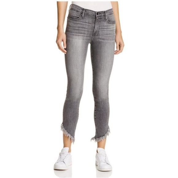 Frame Grey Le High Skinny Frayed Jeans 